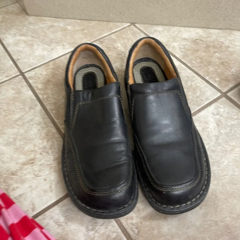 Born Mens Black Leather Slip On Loafers comfort Moc Toe Casual Shoes Size 12M
